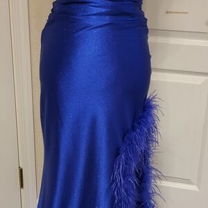 Elegant Blue Skirt with Feather Detail